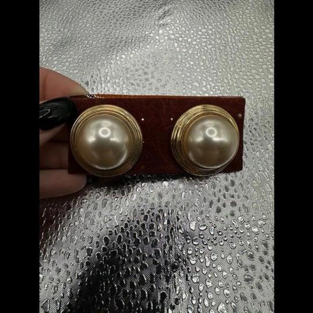 Classic Gold-Tone Clip-On Earrings with Large Pearl Accents